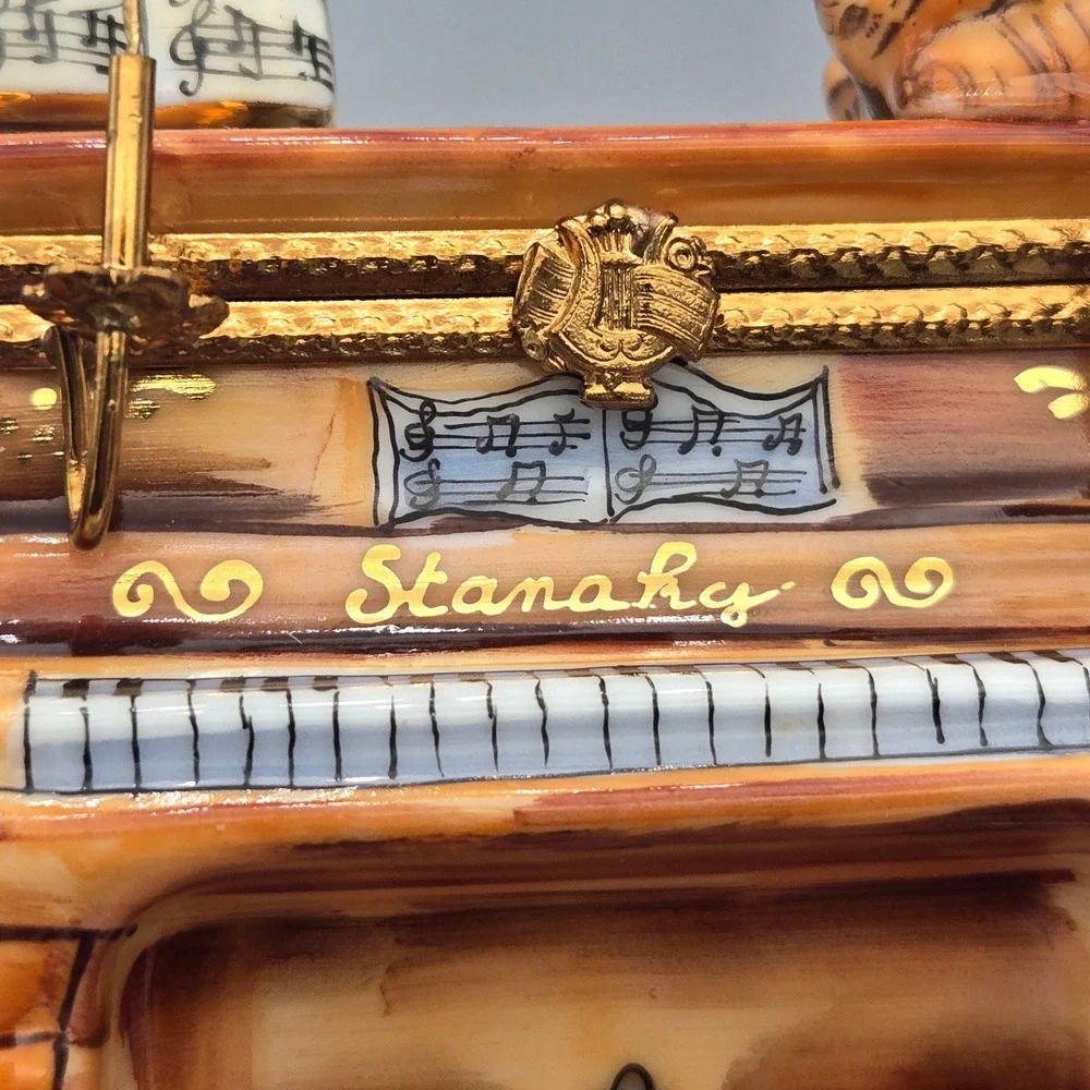 Vintage Limoges Trinket Box Piano Cat Candelabra Ballerina La Gloriette Painted